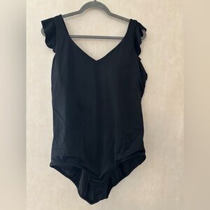 Time and Tru Black Bathing Suit with Ruffled Cap Sleeves